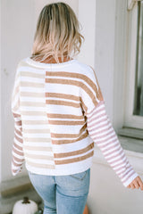 Stripe Blocked Drop Shoulder Slouchy Sweater Sweaters JT's Designer Fashion