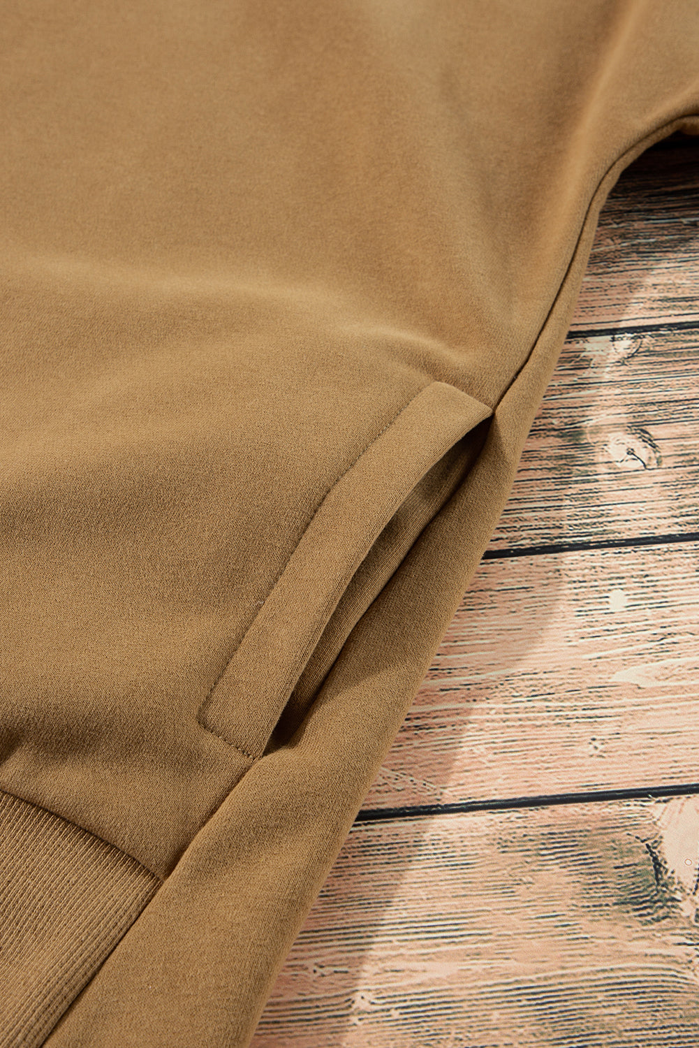 Camel Solid Fleece Lined Drop Shoulder High Low Sweatshirt Sweatshirts & Hoodies JT's Designer Fashion