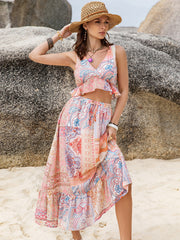 Printed V-Neck Top and Midi Skirt Set Skirt Sets JT's Designer Fashion