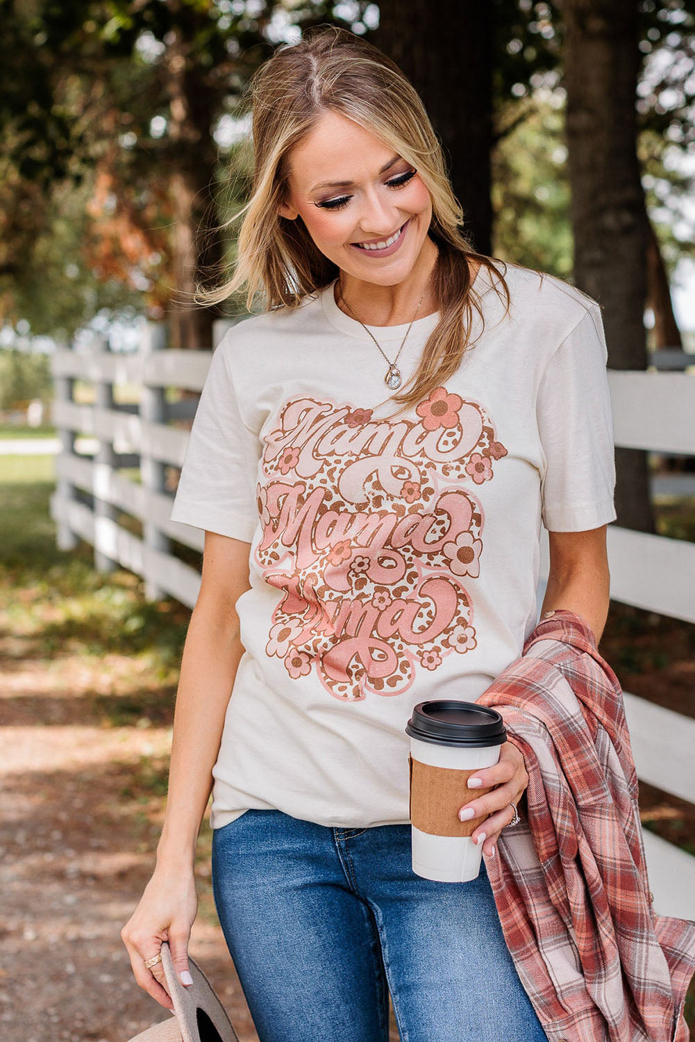 White Mama Flower Leopard Graphic Tee Graphic Tees JT's Designer Fashion