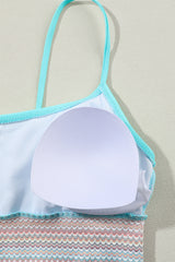 Turquoise Striped Patchwork Spaghetti Strap High Waist Bikini Swimsuit High Waisted Swimsuit JT's Designer Fashion
