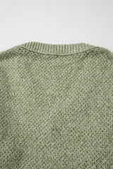 Jungle Green Loose Eyelet V Neck Drop Shoulder Sweater Sweaters JT's Designer Fashion