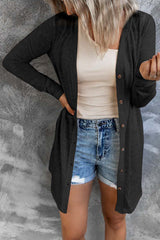 Black Solid Color Open-Front Buttons Cardigan Sweaters & Cardigans JT's Designer Fashion