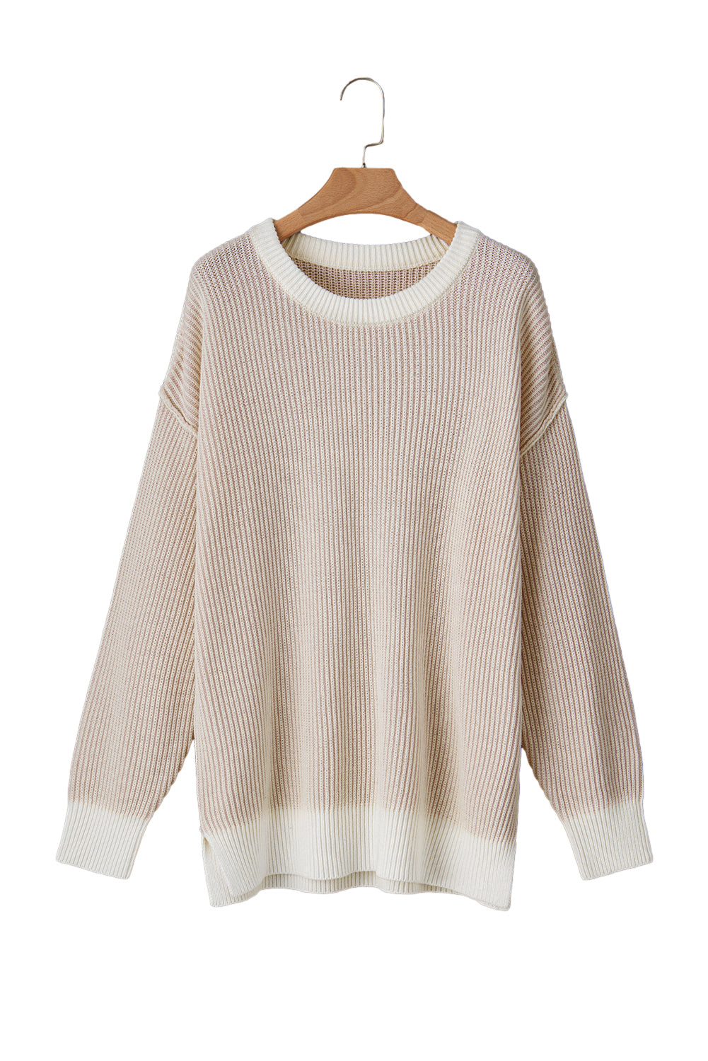 Brown Stripe Plus Size Contrast Trim Crew Neck Rib Knit Drop Shoulder Sweater Plus Size Sweaters & Cardigans JT's Designer Fashion