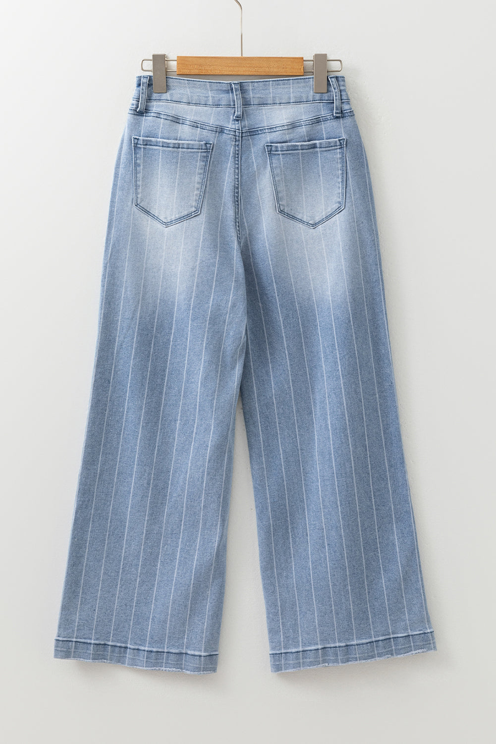 Beau Blue Multi Buttons Pinstripe Wide Leg Jeans Jeans JT's Designer Fashion