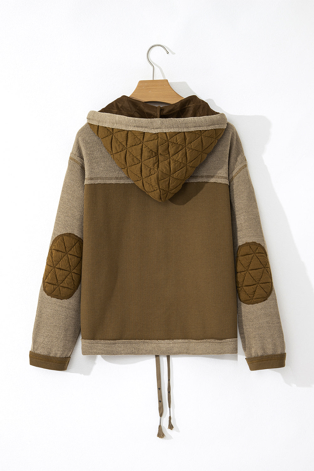 Jungle Green Quilted Textured Patchwork Loose Fit Hooded Jacket Jackets JT's Designer Fashion