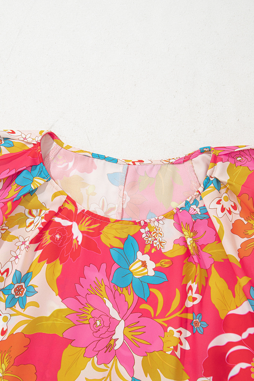 Pink Floral Print Bubble Short Sleeve Dress Floral Dresses JT's Designer Fashion