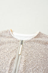Apricot Sequin Zip up Round Neck Long Sleeve Jacket Jackets JT's Designer Fashion