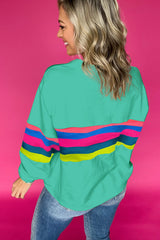 Green Colorful Striped Accent Long Sleeve T Shirt Long Sleeve Tops JT's Designer Fashion
