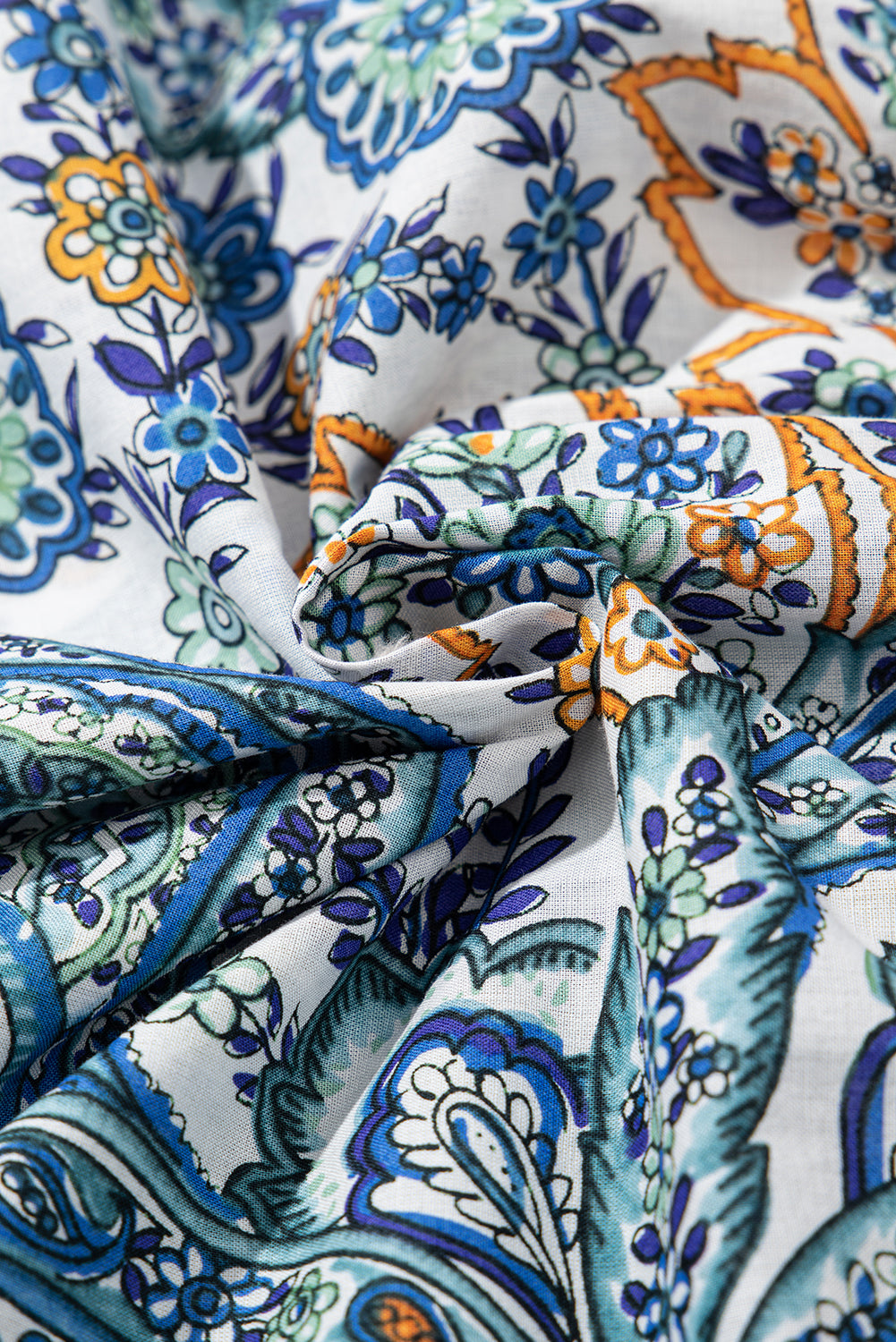 Blue Bohemian Paisley Floral V Neck Short Sleeve Mini Dress Floral Dresses JT's Designer Fashion