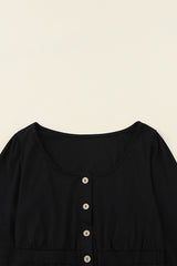 Black Button Up High Waist Long Sleeve Dress Midi Dresses JT's Designer Fashion