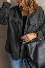 Gray Turn Down Collar Buttoned Shirt Jacket Jackets JT's Designer Fashion