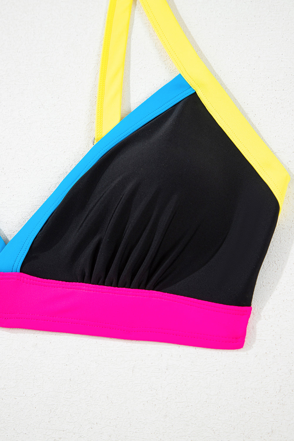 Black Color Block Drawstring Side V Neck High Waist Bikini Set Bikinis JT's Designer Fashion
