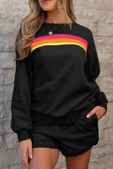 Black Striped Accent Pullover and Shorts Two Piece Casual Set Short Sets JT's Designer Fashion