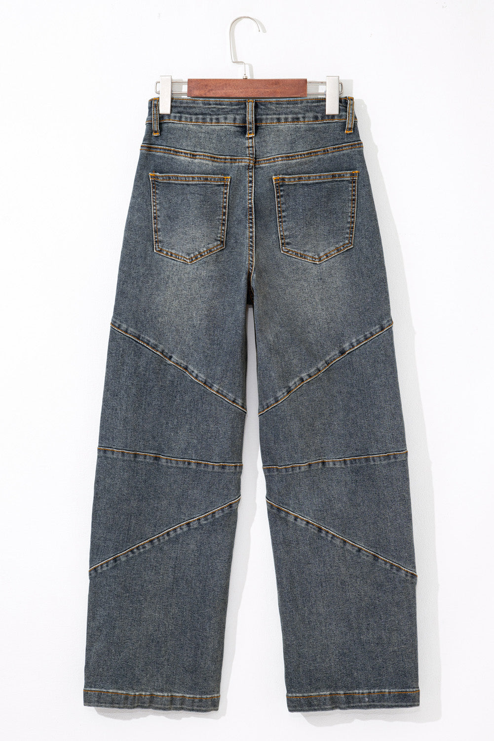 Sail Blue Exposed Stitching Loose Straight High Waist Jeans Jeans JT's Designer Fashion