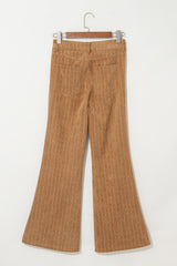 Grapefruit Orange Checkered Corduroy Flare High Waist Pants Pants & Culotte JT's Designer Fashion