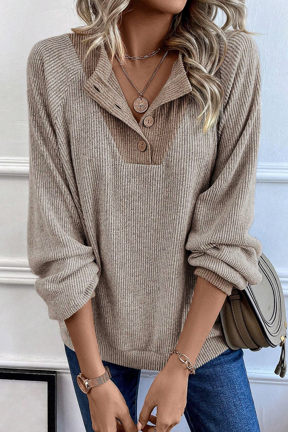 Jet Stream Color Contrast Ribbed Loose Fit Long Sleeve Top Long Sleeve Tops JT's Designer Fashion