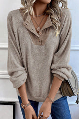 Jet Stream Color Contrast Ribbed Loose Fit Long Sleeve Top Long Sleeve Tops JT's Designer Fashion