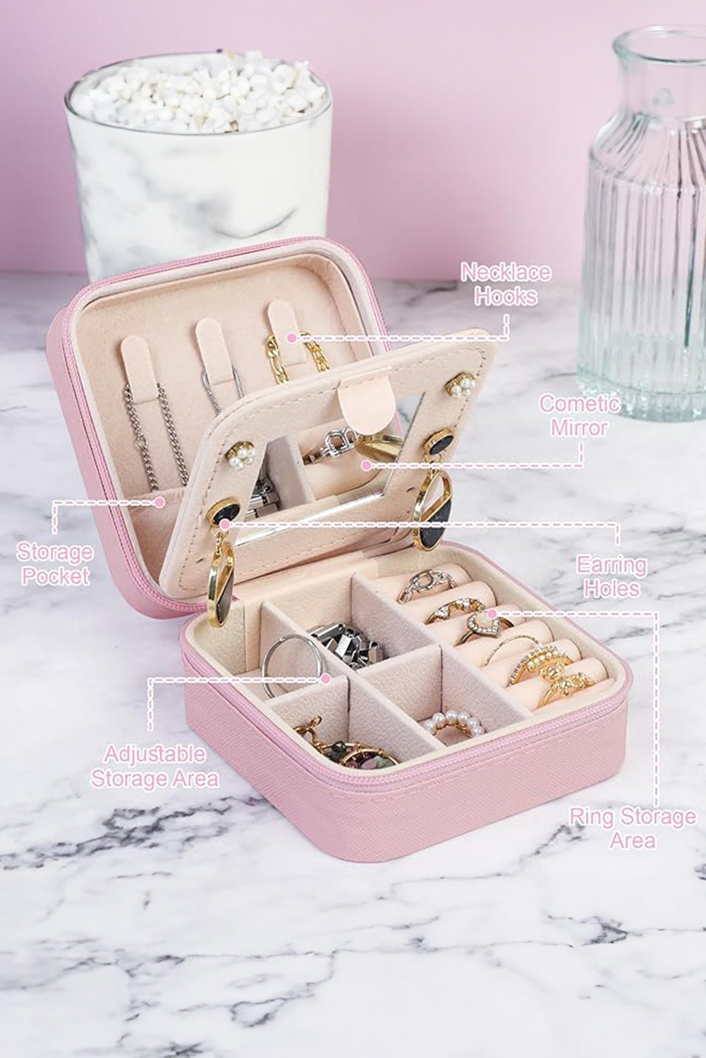 Pink Portable Initial J Jewelry Box Other Accessories JT's Designer Fashion