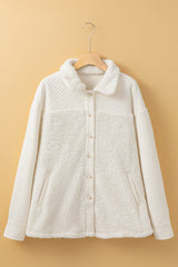 White Solid Color Quilted Sherpa Patchwork Button Up Shacket Jackets JT's Designer Fashion