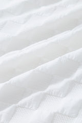 White Textured Split Neck Top and Drawstring Shorts Set Short Sets JT's Designer Fashion