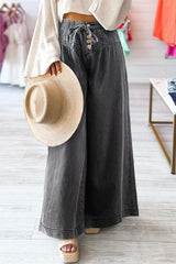Carbon Grey Mineral Wash Button Fly Waist Wide Leg Jeans Carbon Grey 100%Cotton Jeans JT's Designer Fashion