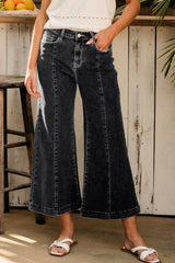 Black Plain Seam Detail Flared Bottom Ankle Length Jeans Jeans JT's Designer Fashion