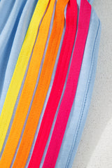 Beau Blue Color Block Stripes Elastic High Waist Active Shorts Casual Shorts JT's Designer Fashion