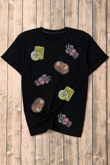 Black Sequin Crawfish Potato Lemon Corn Graphic Crewneck T Shirt Graphic Tees JT's Designer Fashion