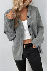 Medium Grey Drawstring Hooded Button Up Drop Shoulder Sweater Cardigan Cardigans JT's Designer Fashion