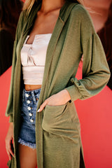 Guacamole Green Hooded Side Split Open Kimono with Pocket Kimonos JT's Designer Fashion