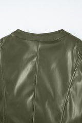 Sage Green Solid Faux Leather Zipper Slim Fit Bomber Jacket Jackets JT's Designer Fashion