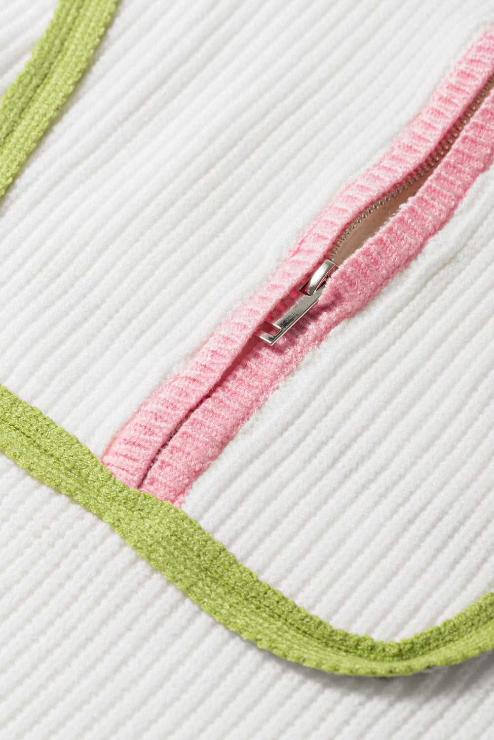 White Colorful Edge Quarter Zip Drop Shoulder Sweater Sweaters & Cardigans JT's Designer Fashion