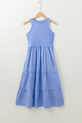 Myosotis Ribbed Vest Patchwork Tiered Midi Dress with Pockets Midi Dresses JT's Designer Fashion