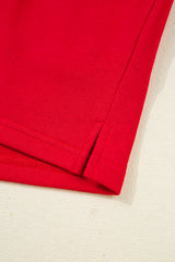 Fiery Red Varsity Striped Sleeve Drop Shoulder Sweatshirt and Short Set Short Sets JT's Designer Fashion
