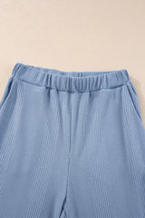 Beau Blue Solid Color Ribbed Ruffle Tank Top and Pants Set Pant Sets JT's Designer Fashion