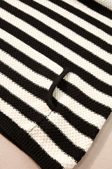 White Stripe V Neck Pocketed Drawstring Hooded Sweater Sweaters JT's Designer Fashion