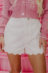 White Scalloped Hemline Acid Wash High Waist Denim Shorts White 72%Cotton+26%Polyester+2%Elastane Denim Shorts JT's Designer Fashion
