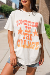 White SOMETHING IN THE ORANGE Graphic Crew Neck T Shirt Graphic Tees JT's Designer Fashion