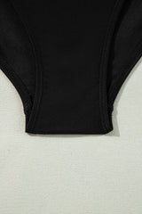 Black Pleated Mesh One Shoulder Bikini Top and Skirts Set Bikinis JT's Designer Fashion