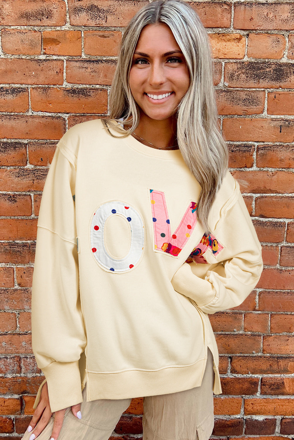 Apricot LOVE PATCH Graphic Oversized Sweatshirt Sweatshirts & Hoodies JT's Designer Fashion
