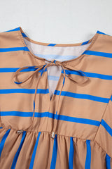 Khaki Stripe Contrast Striped Print 3/4 Sleeve Babydoll Plus Size Dress Plus Size Mini Dresses JT's Designer Fashion