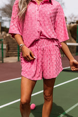 Peach Blossom Plus Size Checkered Terry Knit Short 2pcs Outfit Plus Size JT's Designer Fashion