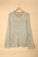 Gray V neck Drop Shoulder Knitted Sweater Sweaters & Cardigans JT's Designer Fashion