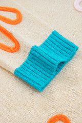 Jet Stream Contrast Flower Detail Colorblock Cuffed Loose Sweater Sweaters JT's Designer Fashion