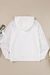 White Lace Patchwork Sleeve Drawstring Hoodie Sweatshirts & Hoodies JT's Designer Fashion