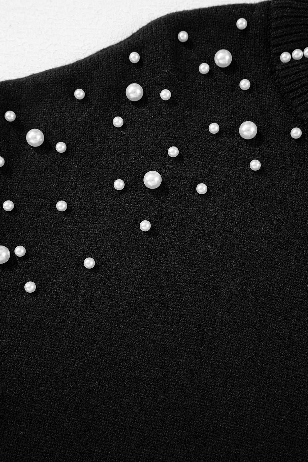 Black Pearled Drop Shoulder Round Neck Sweater Sweaters JT's Designer Fashion