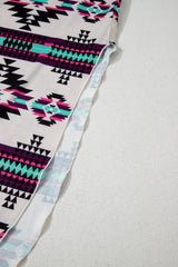 Beige Western Aztec Printed Long T-shirt Dress T Shirt Dresses JT's Designer Fashion