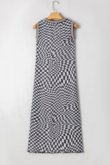 Multicolour Leopard Checkered Double Printed Reversible Sleeveless Long Dress Maxi Dresses JT's Designer Fashion