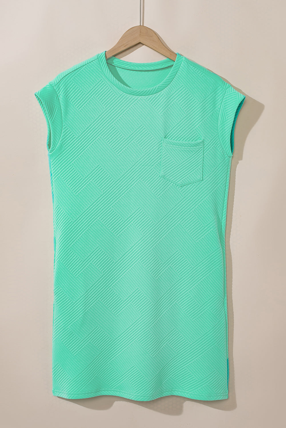 Mint Green Textured Cap Sleeve T Shirt Dress T Shirt Dresses JT's Designer Fashion